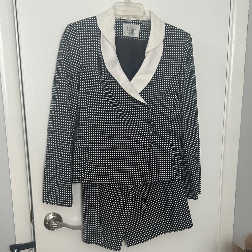 Le Suit Monochrome Checkered Blazer and Skirt Set